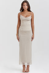 sand stretch mesh maxi dress
