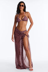 Beach Therapy Polka Dot Contrast Maxi 3 Piece Bikini Sarong Set - Purple/combo