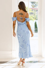 You’re Magic Off Shoulder Mesh Maxi Dress Blue