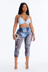 Stand By The Pier Sheer Novelty Swim Cover Up Capri Pants - Navy