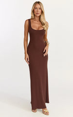 Odette Maxi Dress - Scoop Neck A Line Dress in Chocolate