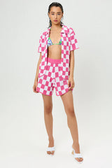 Coco Crochet Button Up Shirt - Pink Checker