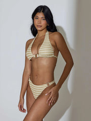 Solstice Metallic Striped Bikini Top in Gold
