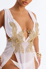 Leslie Applique High Slit Cover Up Dress - White