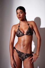 Spritz Lace-Up Bikini Top in Snakeskin
