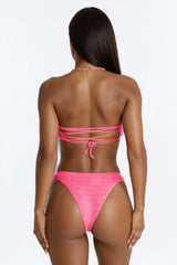 Mara Knit 3 Piece Swim Cover Up Bandeau & Mini Skirt Set - Hot Pink