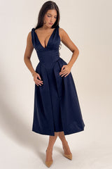 midnight twist strap satin midi dress - sale