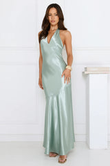 Softly Yours Satin Halter Maxi Dress Sage
