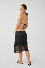 Chamomile Satin Midi Skirt - Black