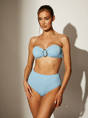 Flamenco High Waisted Bikini Bottoms in Baby Blue Daisy Print