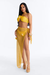 Sunset Sangria 3 Piece Bandeau Bikini And Sarong Set - Yellow