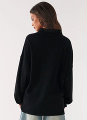 Torrie Oversized Polo Top - Black