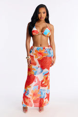 Picture Perfect 3 Piece Bikini And Sarong Set - Orange/combo