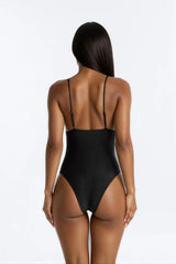 Nika 1 Piece Mesh Cutout Triangle Swimsuit - Black