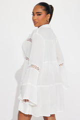 Breezy Paradise Linen Circle Cover Up Shirt Dress - White