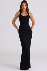 black scuplting halter neck maxi dress