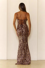 The Prestige Edit Sequin Maxi Dress Brown