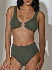 Binos Ring Detail Bikini Top in Khaki