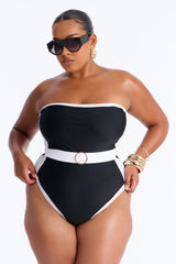 Sunny Days Colorblock Hardware Strapless 1 Piece Swimsuit - Black/White