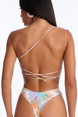 Ocean Soul Asymmetrical Strappy Back Ties O-Rings 1 Piece Swimsuit - Multi Color