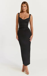 Pietra Midi Dress - Off Shoulder Structured Dress in Black