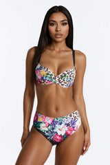 She's Roaring 2 Piece Floral Leopard Bralette Bikini & High Waisted Bottom Set - Leopard