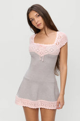 Lover Crochet Knit Mini Dress - Pink Flora