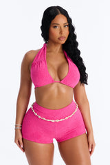 Leia Criss Cross Halter Boy Shorts 2 Piece Bikini - Fuchsia