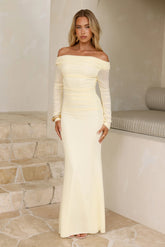 Glam Mesh Off-Shoulder Maxi Dress Yellow