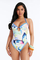 Sunset Siren Contrast Trim 1 Piece Swimsuit - Blue/combo