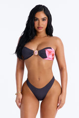 Let Then Show Hardware Low Scoop Slit 3 Piece Bikini Dress Set - Black/Pink
