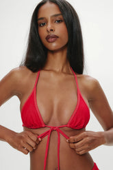 Paradise Denim Halter Bikini Top - Red Denim