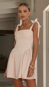 Nari Tie Strap Mini Dress - Beige