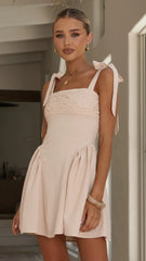 Nari Tie Strap Mini Dress - Beige