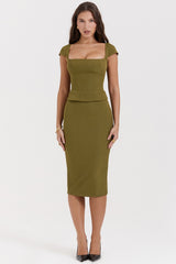 olive corset midi dress