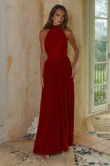 VANESSA HIGH NECK MAXI DRESS - CHERRY