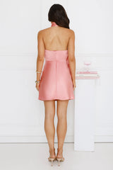 Silken Stunner Satin Halter Mini Dress Pink