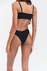 Enzo Ribbed Cheeky Bikini Bottom - Midnight