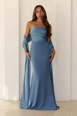Luxe Nights Strapless Maxi Dress Dusty Blue