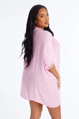 Off Duty Linen Swim Cover Up Shirt - Pink