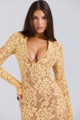 apricot plunge lace maxi dress