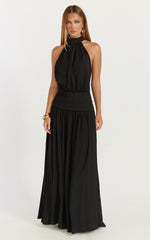 Lila Maxi Dress - Backless High Neck Halter Dress in Black