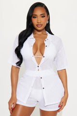 Summer Breeze Button Up Cover Up Shorts Set - White