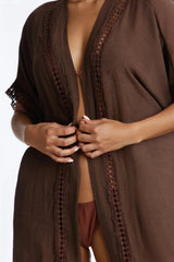Off Duty Linen Swim Cover Up Shirt - Chocolate