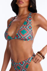 Summer Glow Crochet Print Wide Straps 2 Piece Bikini - Green/combo