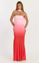 Lolly Maxi Dress - Strapless Bias Column Dress with Scarf in Blush Ombre Print