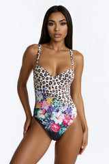 She's Fierce Leopard Floral 1 Piece Swimsuit - Leopard