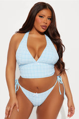 Charli Gingham Bows Halter Tankini 2 Piece Bikini - Blue/combo