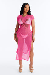 LA Nights Fishnet Cover Up Dress - Pink