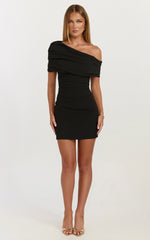 Kairose Mini Dress - Asymmetrical Sleeve Dress in Black